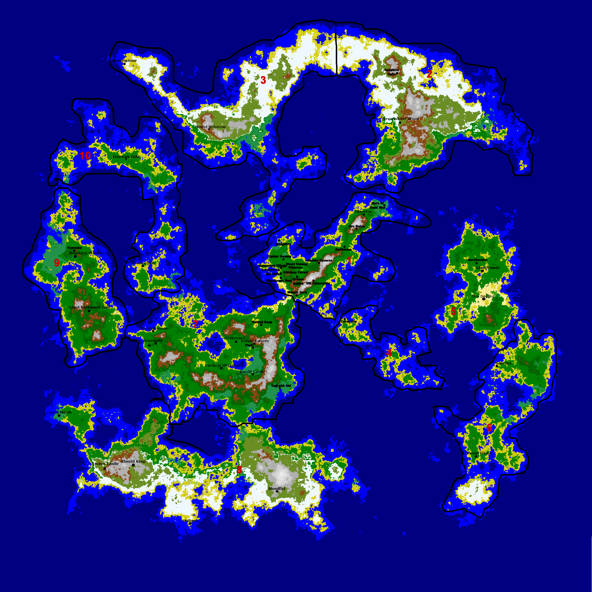 Luminari worldmap with numbered continents